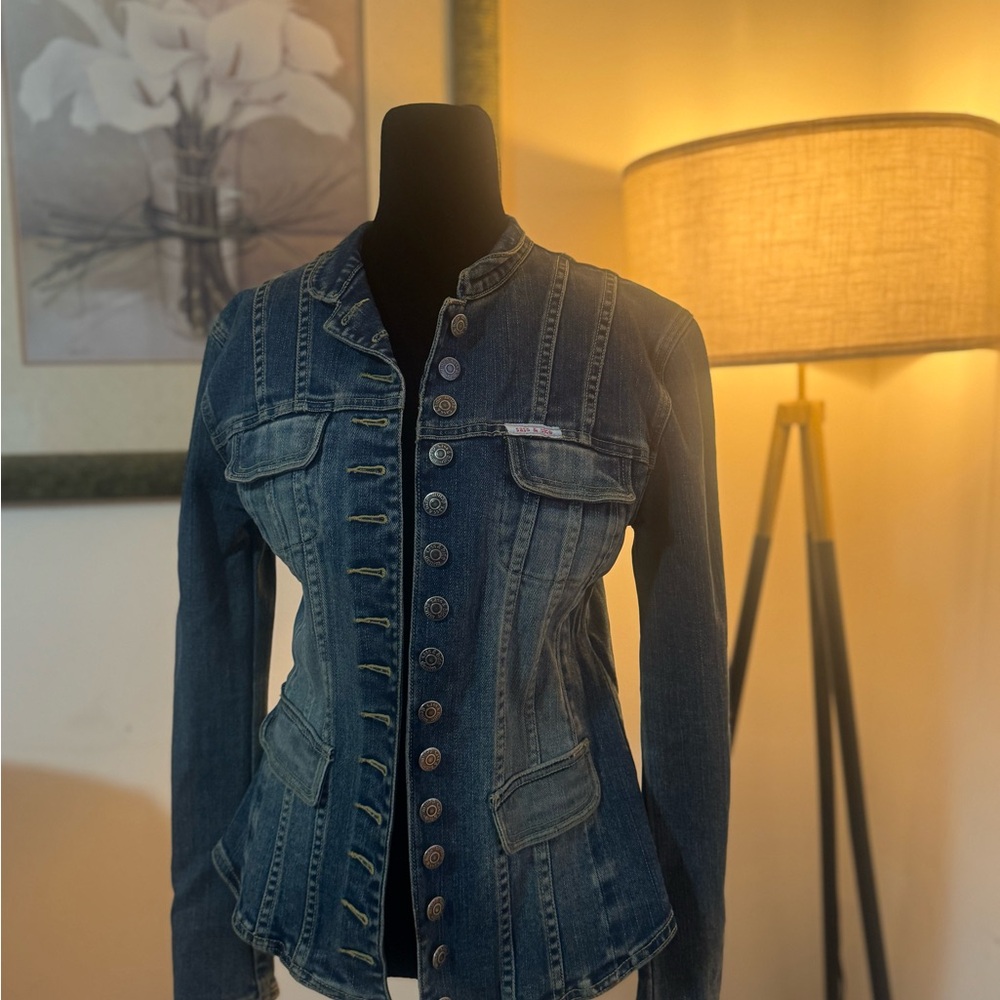 sass & bide Navy Blue Fitted Denim Button-Front Jacket